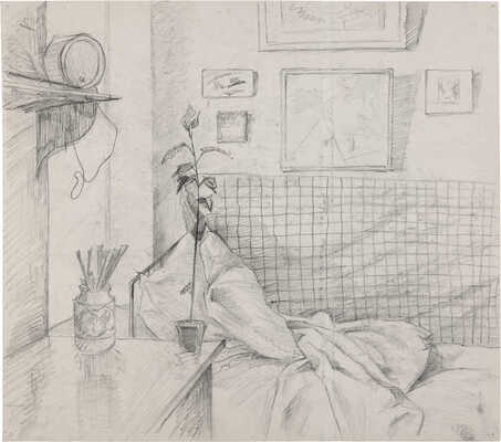 Чеботарёв Константин Константинович. Подсолнухи с рыбой (на оборотной стороне карандашный рисунок с интерьером)